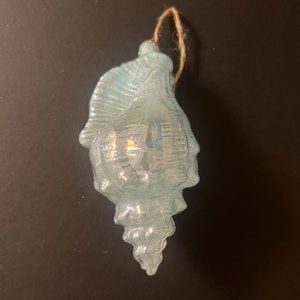 Christmas Blue Conch Shell Glass  Medium Nautical Coastal